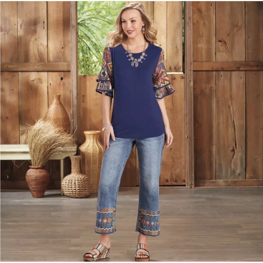 Back In The Saddle Naomi Ikat Sleeves Top Size Medium
